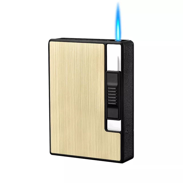 Metal 20Pcs Cigarettes Holder Case Windproof Straight Jet Flame Cigarette Lighter Automatic Bounce Smoke Gas Lighter Men Gadgets - woodenworld