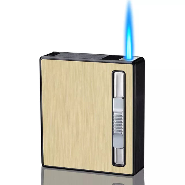 Metal 20Pcs Cigarettes Holder Case Windproof Straight Jet Flame Cigarette Lighter Automatic Bounce Smoke Gas Lighter Men Gadgets - woodenworld