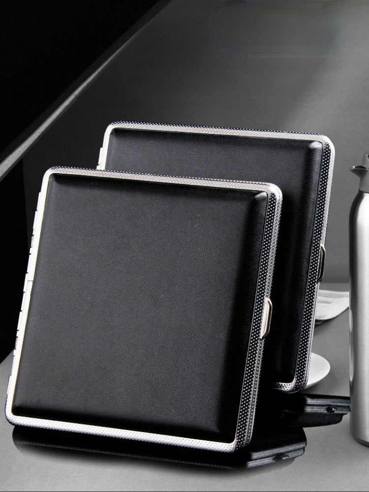 20Sticks Gift for Men's Leather Cigarette Box Cigar Case Metal Leather Smoking Accessories Cigarette Lady Storage Cover Hold - woodenworld