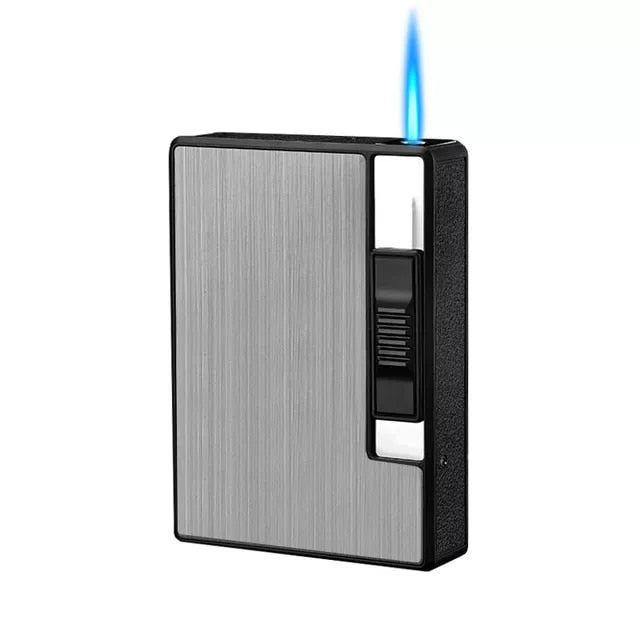 Metal 20Pcs Cigarettes Holder Case Windproof Straight Jet Flame Cigarette Lighter Automatic Bounce Smoke Gas Lighter Men Gadgets - woodenworld