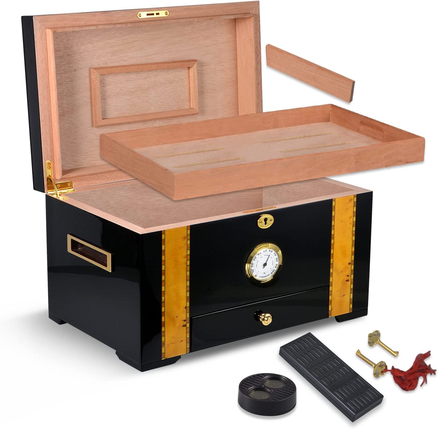 Cigar humidor in precious black wood and 18k gold