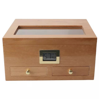 Cigar Humidor With Hygrometer Humidifier 2 Drawers Cedar Wood Portable Humidor Box Cigar Case Fit 25-50 Cigars Cabinet - woodenworld