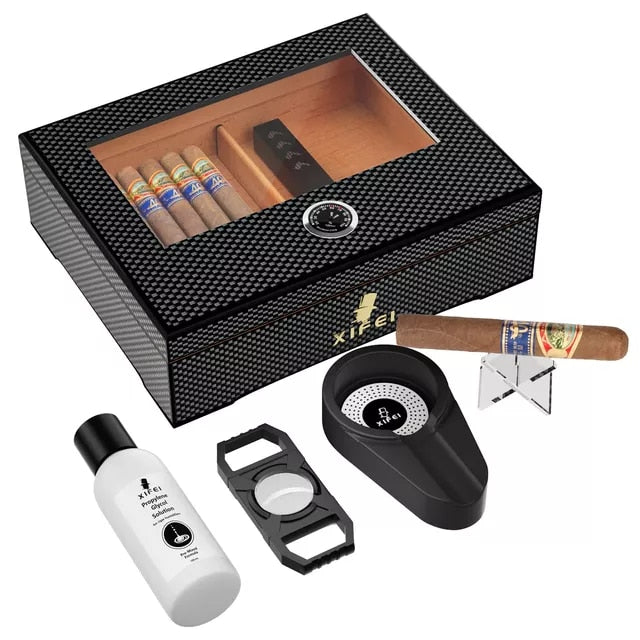 Cigar Humidor With Hygrometer Humidifier Humidor Solution Cigar Ashtray Cigar Stand Fiber Cigar Box Fit 25-60 Cigars - woodenworld