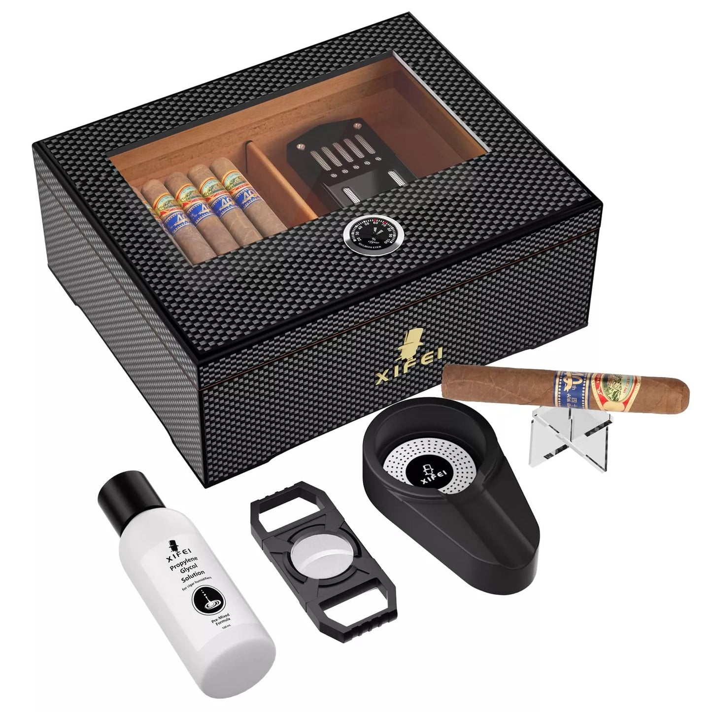 Cigar Humidor With Hygrometer Humidifier Humidor Solution Cigar Ashtray Cigar Stand Fiber Cigar Box Fit 25-60 Cigars - woodenworld