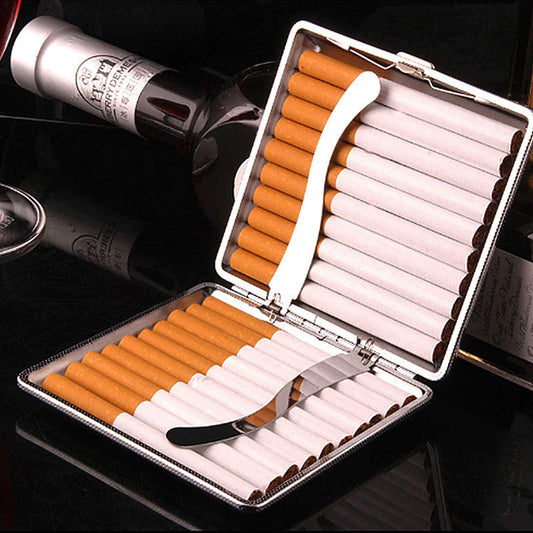 20Sticks Gift for Men's Leather Cigarette Box Cigar Case Metal Leather Smoking Accessories Cigarette Lady Storage Cover Hold - woodenworld